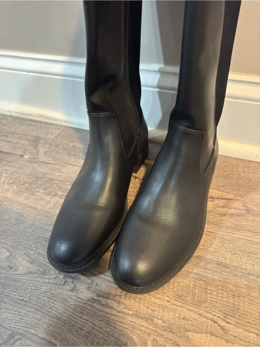 Coach Black Leather Knee-High Riding Boots with Gold Buckle